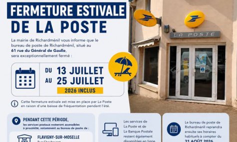 Fermeture estivale de la poste 