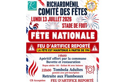 FÊTE NATIONALE DU 13 JUILLET : RDV à 19h